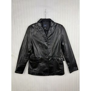 Vintage GAP 100% Genuine Leather Jacket Women's Small Black 2 Button Blazer